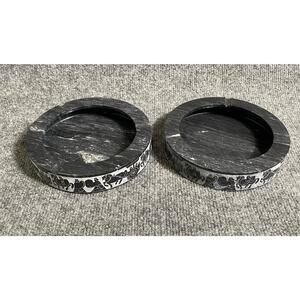 2 Vintage Hand-Carved Marble or Stone Ashtrays Roman Horse and Chariot Motif